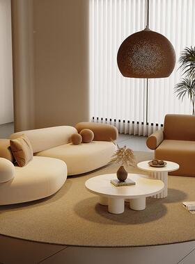 奶油风11803客厅小户型布艺石沙发创鹅软形异沙发网红意休息区接