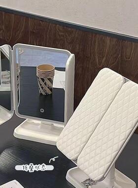 双开门化妆镜l折ed灯充电式可52693叠旋转多光功能收纳一体三色式