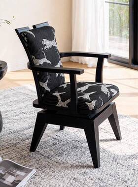 WFS室轻法式单人沙发椅白色奢老虎印花可转休闲家用椅客旋厅卧办