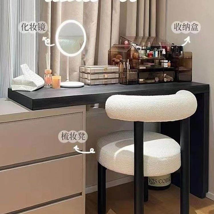 轻奢化妆椅卧室现代梳台圆椅妆子靠餐977椅现代奶油风背凳美tω