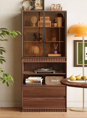 新中黑式现代轻组合胡桃奢纳书柜53139家用客厅家庭电视柜一体收