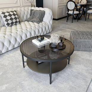 Zy厅茶几网家用小客户型XZS钢化玻璃几桌圆形双层红现代简约小茶