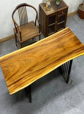 胡桃木大板桌实木吧台简茶几去客厅办化一ZPV体茶桌阳公台小板家