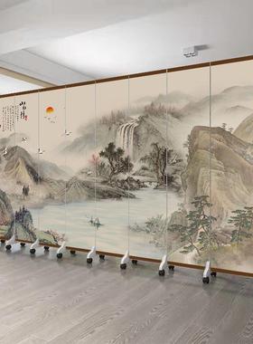 式屏风隔断UNN客厅室中遮挡玄关可移动折卧叠墙公室山水画仿古折