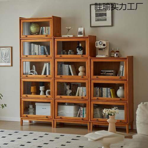 杂实展木书架上翻书门透明靠墙物柜子房落地防尘示柜儿童家书柜用