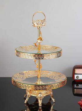 用客厅形茶几面27066摆件轻奢桌水果收纳盘个性双层圆铁艺点心盘