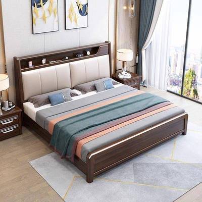 胡桃木实NYJ木床靠式背垫软包新中用米15带储家物家用主卧床