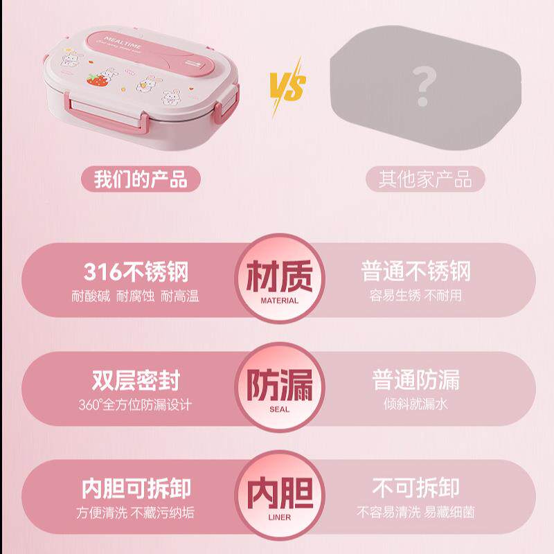 3儿16不锈保温饭盒小学生钢童专用74879级分格便当盒女孩上学一年