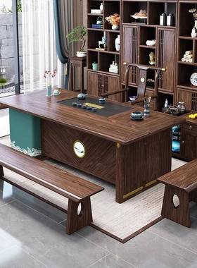 新中式泡15334茶桌桌五椅家用茶办茶公台室几套装一体一实木茶桌