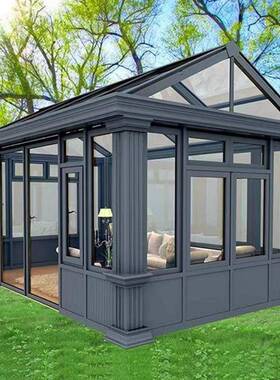 户外简约铝合金阳墅光房花园透明一体璃房露台顶楼玻防WIU晒凉别