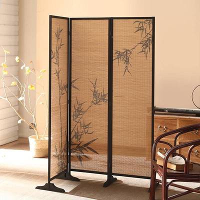 新中式隔断ETU屏风风茶楼国影竹题装主饰墙背景茶室竹编围挡阳台