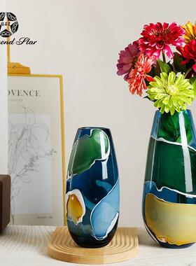 新中式国花潮风玻璃瓶QEN板房厅创意高样颜值插客花器装饰摆件