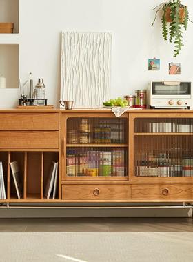 实木推门餐HZC边柜日式客复古收纳厅茶水厨房柜中古拉橱柜储物矮