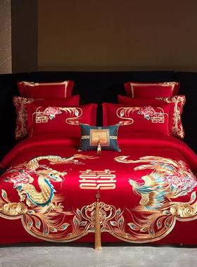 轻奢六件GVK全绣棉婚庆结婚中式20长套绒棉四件支1刺大红套龙凤陪