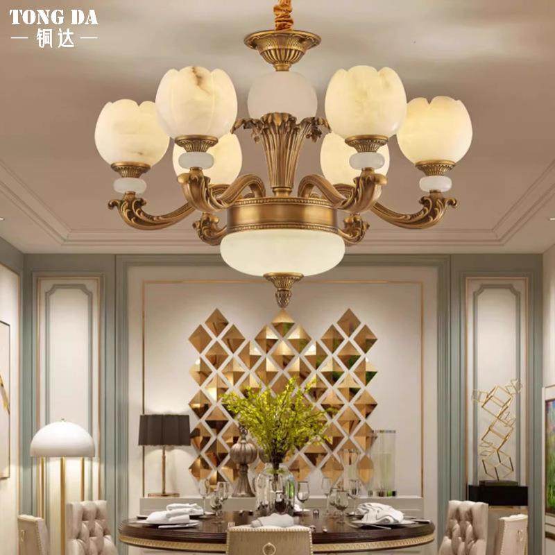 欧式别墅式云石吊灯厅灯主中客空复室楼餐厅卧书房美式全铜美607,家装灯饰光源,智能吊灯,淘宝优惠券,粉丝福利购,淘宝优惠卷