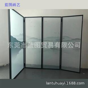 折叠半堂透明画纱屏风店玄关隔断酒大办公商用会议接559待室屏风