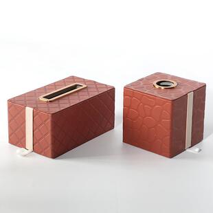 美式家具客厅装饰面纸盒巾装饰SJN品样板房卧皮室质皮革纸桌巾盒