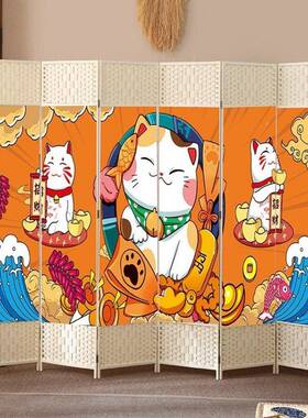 创折意藤编屏风隔断酒店客CWM厅卧室叠画移墙动简约现代装饰玄关