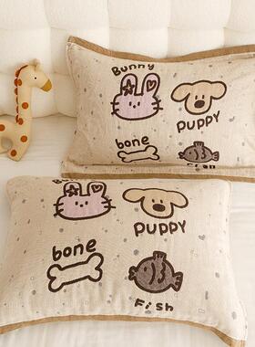 A类卡通动物四层纱枕布纯巾棉全棉柔软防SWI滑枕头毛巾可家用四季