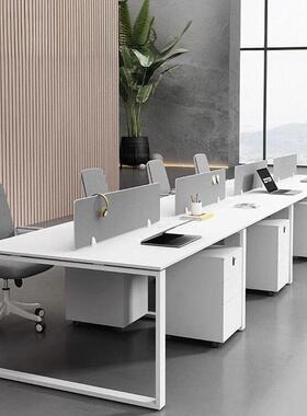 职员办公桌椅员合简约现代组白色2/4/6人位工工电CWM脑屏风位财务