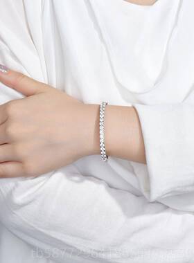 正品卓蝶宝 珠纯银镀18K金钻石白手镯仿钻群满镶圈手镯情侣纯银手