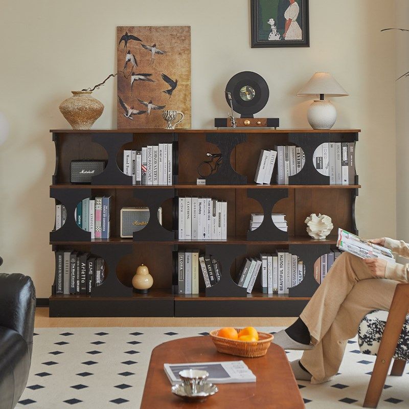 繁丰实木中古风书柜客厅家用展示柜置物柜卧室储物收纳柜