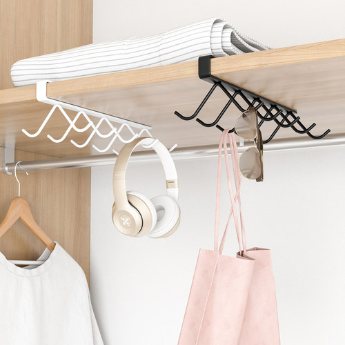 铁艺衣柜收纳挂架免打孔挂衣架多功能免钉排钩整理架橱柜无痕挂钩