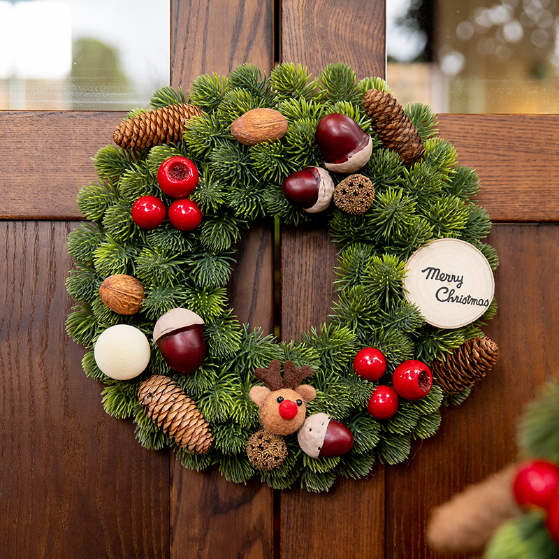 圣诞节装饰品创意诺贝松圣诞树藤条花环橱窗门挂氛围场景布置挂件