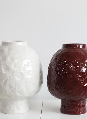 XUR红色摆陶瓷手作瓶花器日式花家居装饰件客厅新小众民宿茶室插