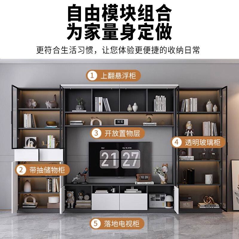 电视柜一体组合轻奢背景墙柜整体客厅北欧现代简约满墙储物柜定制