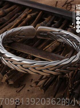 高档手镯工编编织999足银男女情侣泰银手开口九股织缠绵花纯银麻