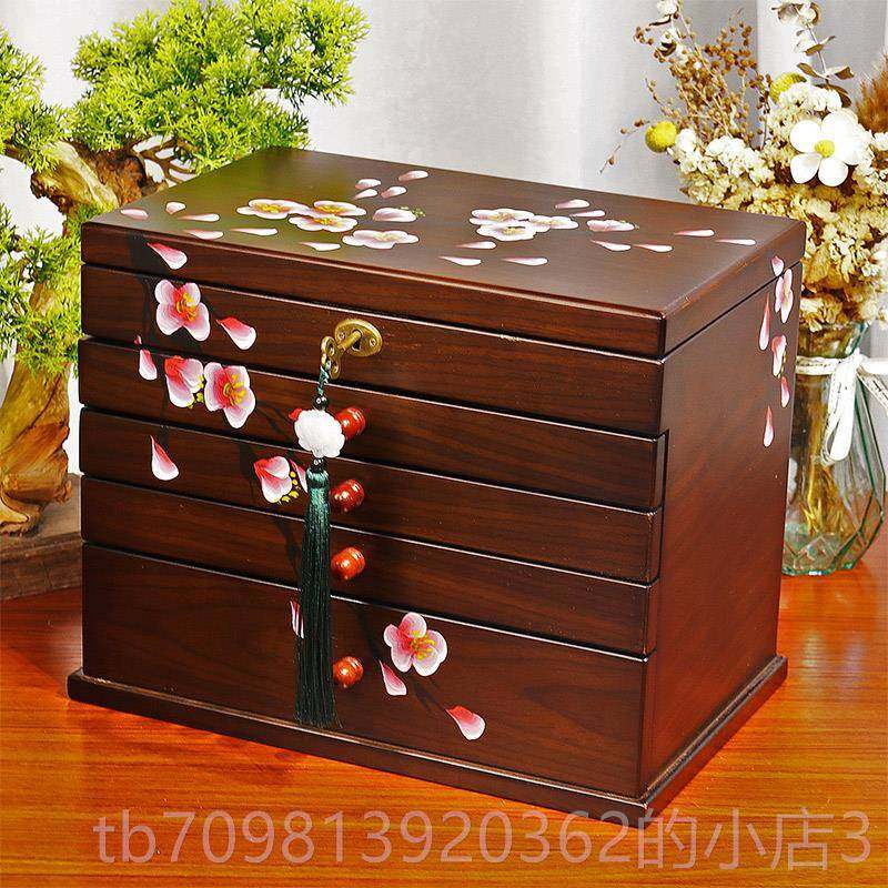 高档木首饰盒实带锁式饰手品项环链戒指手镯耳手表收纳盒绒布饰品