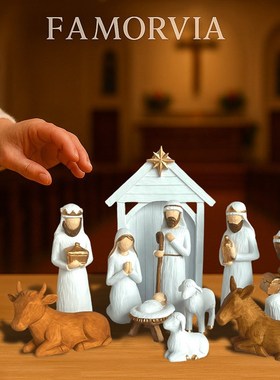 新款圣诞节马槽场景树脂摆件国外潮流精品工艺品温馨家庭装饰品