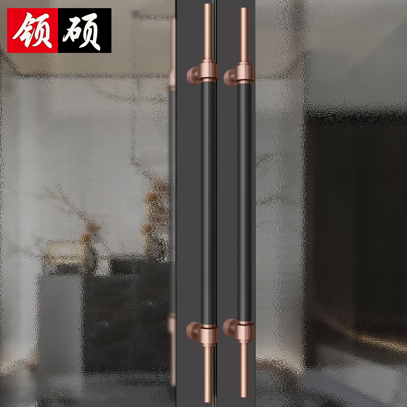 领硕金色玻璃门大门拉手中式现代不锈钢有框门黑胡桃实木大门把手