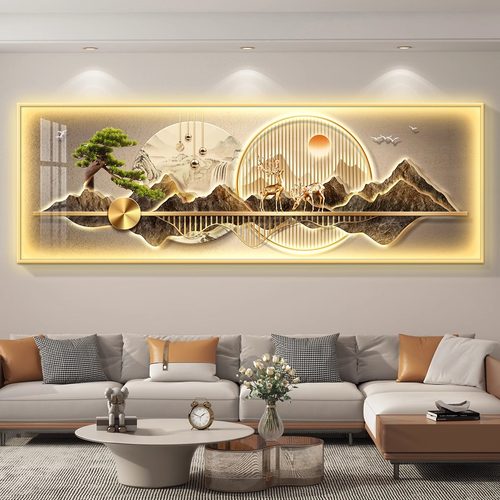 带灯靠山图客厅沙发背景墙壁画2024新款高档大气装饰画横幅壁灯画