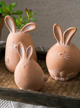 红陶土装饰品摆件可爱卡通小动物兔子小猫花园鱼缸庭院阳台室内外
