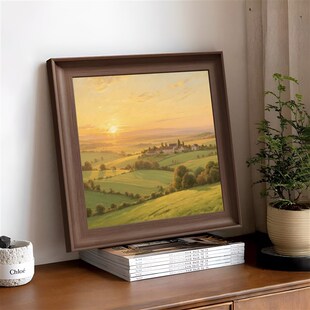 现代法式中古绿色风景桌面摆台装饰画复古客厅玄关壁画餐厅相框画