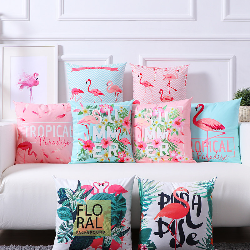 火烈鸟抱枕靠垫保暖天鹅绒靠枕办公室腰靠背垫汽车沙发座椅子腰枕