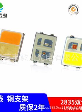 2835双色灯珠2835黄白双色片2贴双白835红蓝色温CVO灯珠贴片灯暖