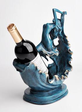 新款树脂酒架美餐件女红酒架件蓝色桌摆欧式餐厅红酒摆东南亚酒柜