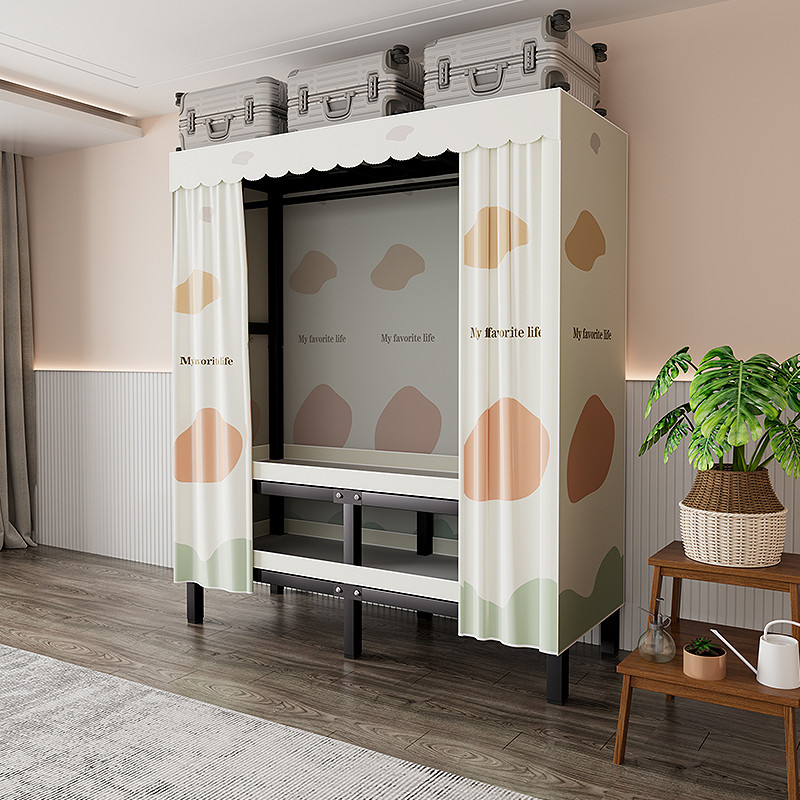 折叠简易衣柜免安装出租房家用卧室一体钢架收纳柜结实耐用经济型