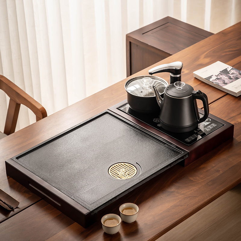 全自动乌金石茶盘家用茶台烧水壶一体实木办公室功夫茶具套装茶海