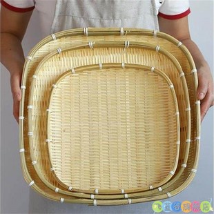 放馒头的竹筐竹编晒盘簸箕竹编制品手工面包筐晾晒托盘水果茶点篮