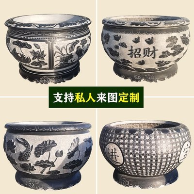 石雕鱼门石头花盆养鱼荷花缸缸海石鱼H庭院缸池彷古青石石材大水
