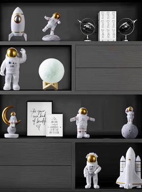 样板间儿童房装饰品玄关书房书架酒柜陶瓷艺术摆件太空人航天模型