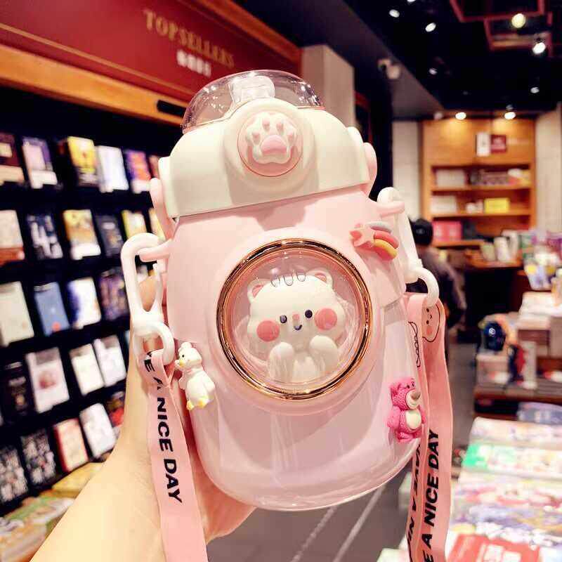 日本JSMC可爱保温杯女生超萌儿童316学生吸管水杯上学专用大肚杯