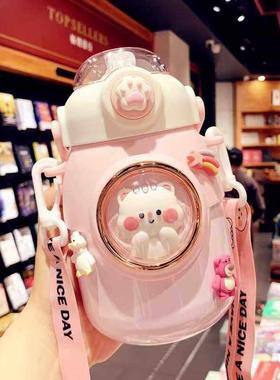 日本JSMC可爱保温杯女生超萌儿童316学生吸管水杯上学专用大肚杯