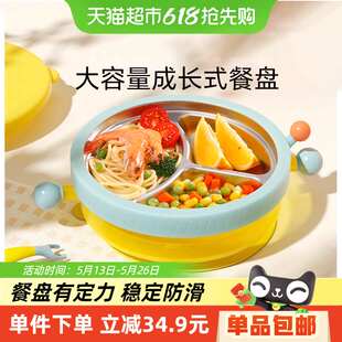皇宠宝宝成长餐盘分格碗注水餐具吸盘式不锈钢盘儿童食婴新疆包邮