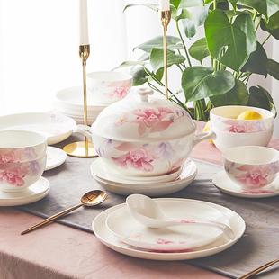 华光陶瓷抗菌骨瓷碗碟餐具碗碟套装釉盘组合花好月圆家用新疆包邮