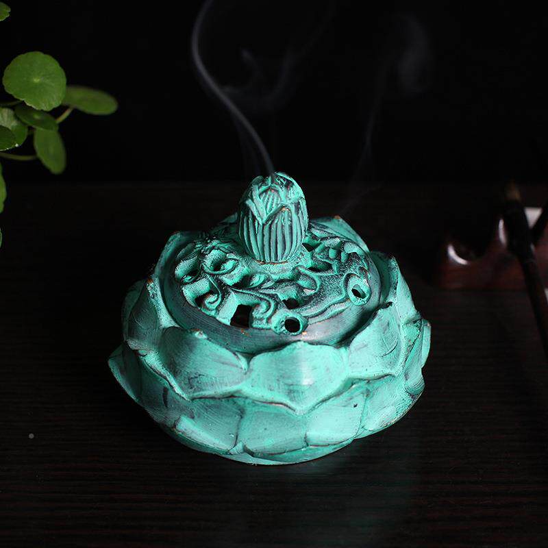 天青色莲花炉铜制塔香香香道用品24ICB09680炉0熏106
